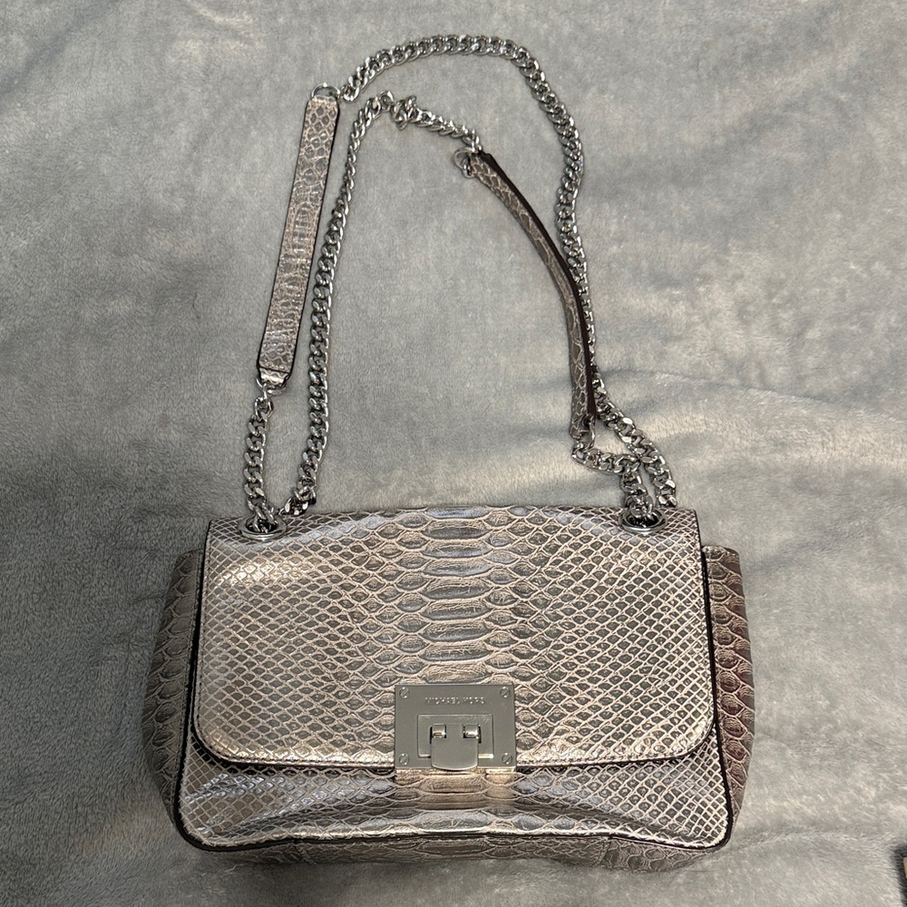 Michael Kors- Silver Snakeskin Chain Shoulder Bag